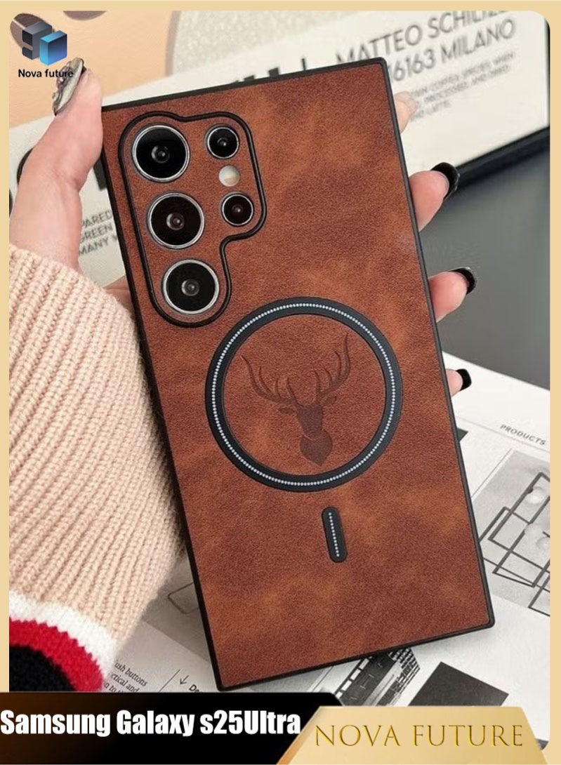 مستقبل نوفا حقيبة نمط جلد الضأن الأيائل لسامسونج S25 الترا صدمات مغناطيسية لغطاء شحن لاسلكي Magsafe حقيبة هاتف من الجلد الصناعي الناعم ، [متوافق مع Mag-Safe] غطاء واقي ممتاز (بني) - Image 1